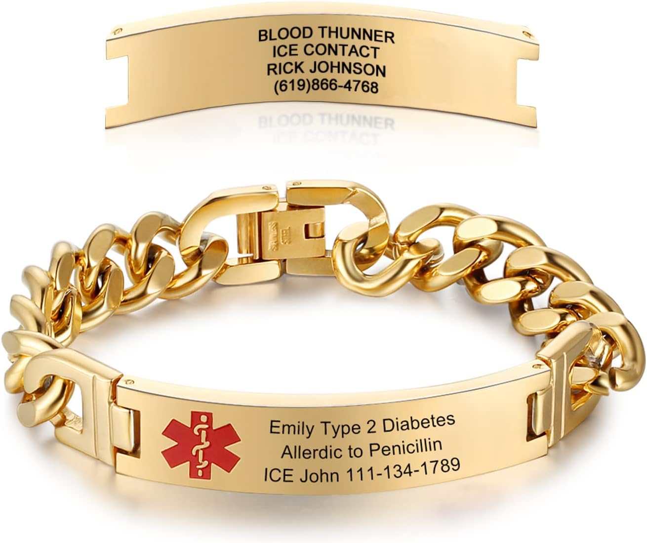 Personalized Medical Alert Bracelets Emergency Medical Bracelets for Women Men for 8.5 Inches Free Engrave Medical ID Bracelets for Men Women Tag Stainless Steel