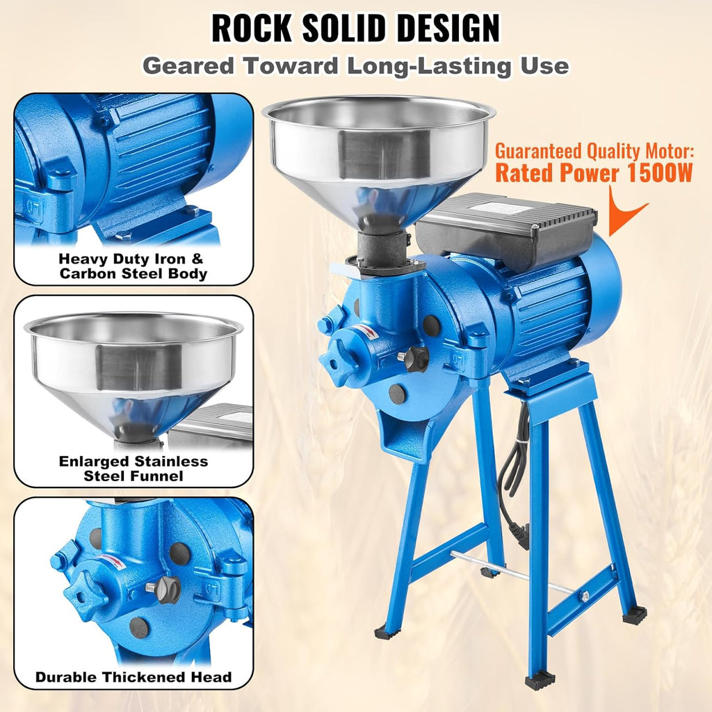 Electric Grain Mill Grinder, 1500W Commercial Corn Mill with Funnel, Thickness Adjustable R656