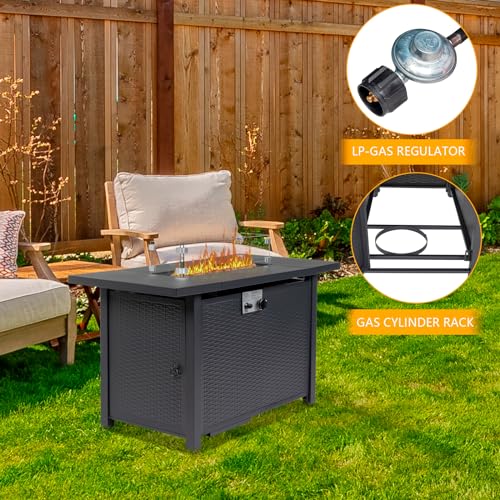 43 Inch Propane Fire Pit Table with Lid and Metal Tabletop for Outdoor I392765