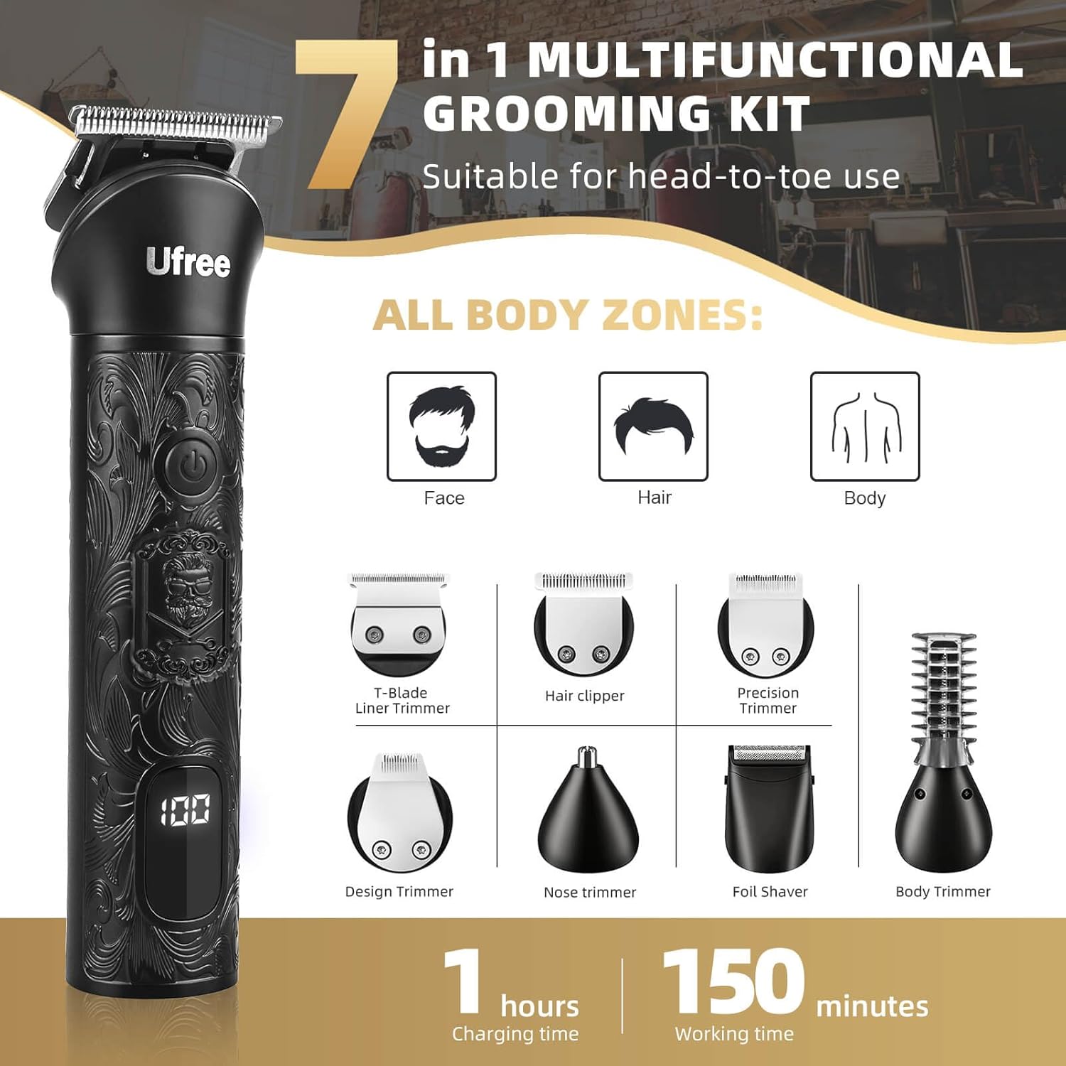 Beard Trimmer for Men, Cordless Hair Clippers, 7 in 1 Grooming Kit G635040