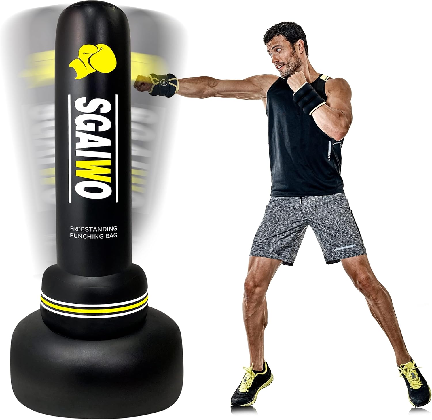 Punching Bag with Stand Adult - 69" Freestanding Heavy Punching Bag for Adults - MMA Thai Fitness Kickboxing Bag - Muay Inflatable Standing Boxing Equipment for Men Training