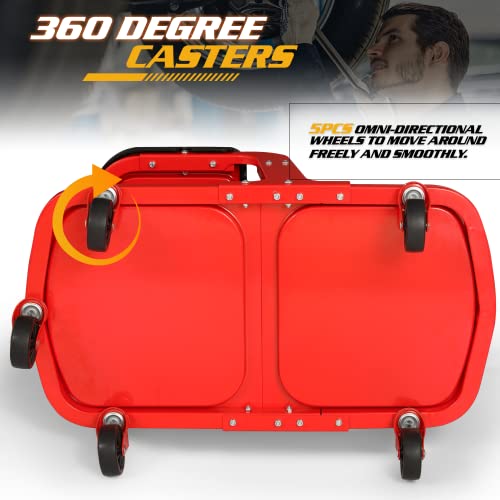 Garage Mechanic Creeper Seat with Tool Tray and Cup Holder, Rolling Stool on Wheels, 350 lbs Capacity H342679