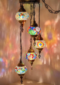 DEMMEX PLUGIN 5 Globes Chandelier Light Turkish Moroccan Mosaic Ceiling Hanging Pendant Light Fixture Chandelier Lighting (PlugIn with 15feet Cord,Chain&Plug)