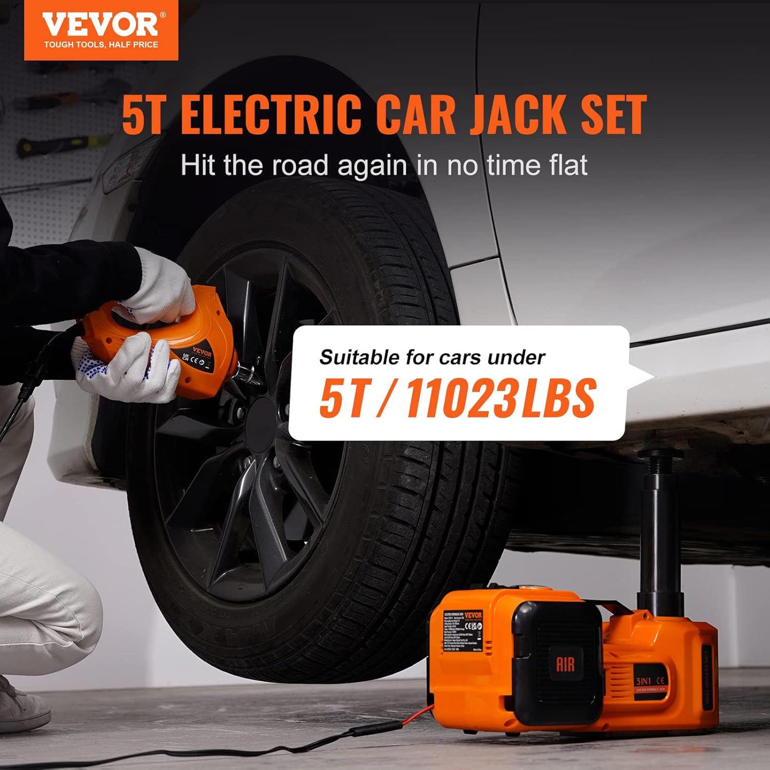 Electric Car Jack 5 Ton Hydraulic Lift with LED Light for SUV Truck Tire Change M134