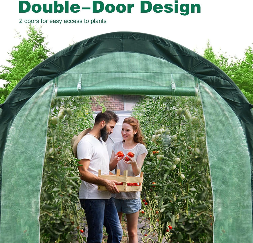 Portable Walk-in Tunnel Greenhouse with 2 Zippered Doors K699