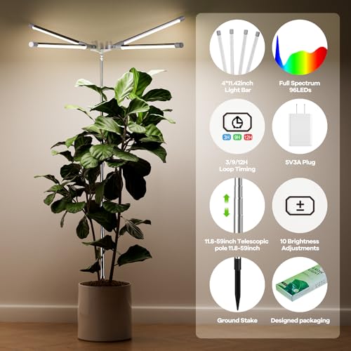 Grow Lights for Indoor Plants Full Spectrum, 72 LEDs, Auto Timer, Dimmable V45722