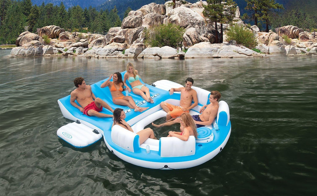Inflatable Pool Raft Lounger for 4 People with Cup Holders and Grab Handles D8427