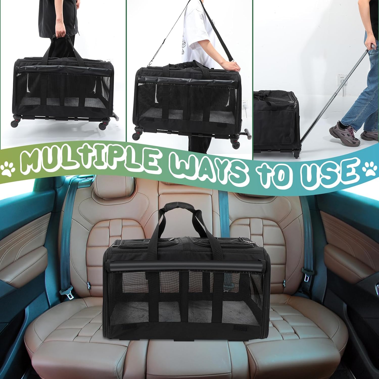 Rolling Pet Carrier for Two Cats, Double Compartment, Large Travel Carrier Y682