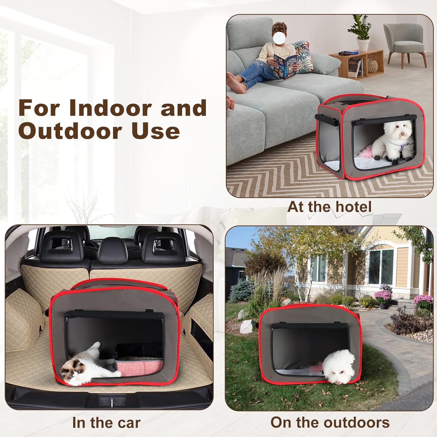 Portable Cat Carrier Collapsible Pet Cage Soft Pop-up Travel Kennel for Large Cats and Puppy T373