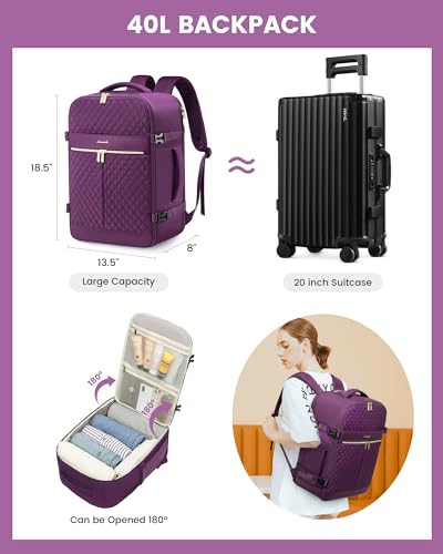 Carry On Travel Backpack for Women, 40L Personal Item Bag with 3 Packing Cubes X306830