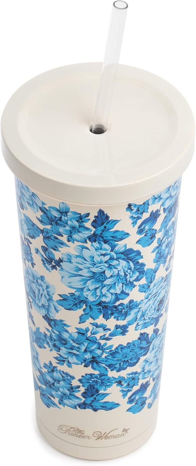 Stainless Steel Tumbler Set 24 Oz, Red and Yellow Floral Design T65435