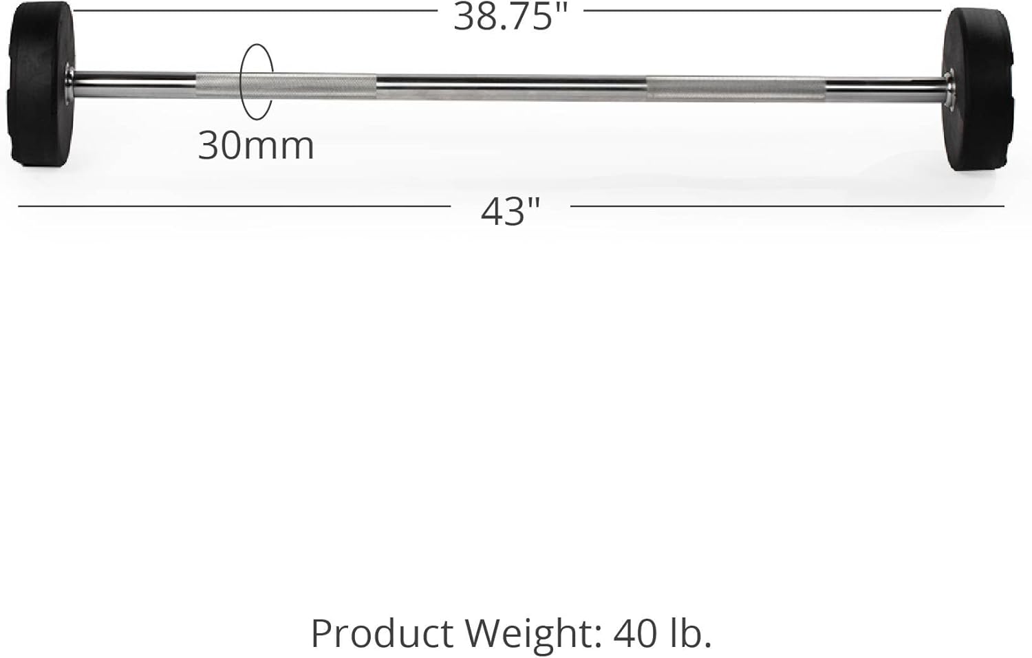 40 lb Rubber Straight Fixed Barbell for Strength Training W8570