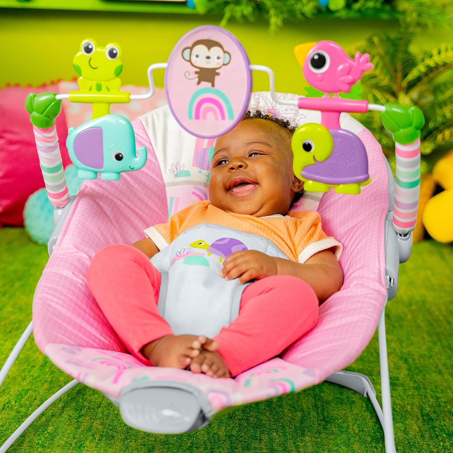 Portable Baby Bouncer with Vibrating Infant Seat and Toy Bar Y985