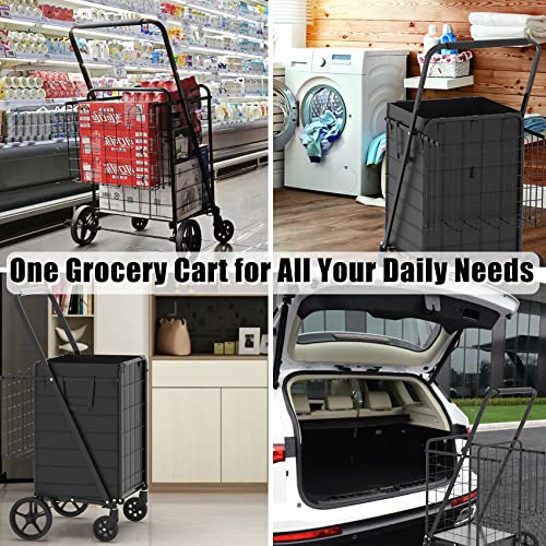 Heavy Duty Folding Shopping Cart with Double Basket and 360° Swivel Wheels X75734