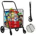 DWVO Folding Shopping Cart with Wheels, Rolling Foldable Grocery Cart for Seniors, Portable Collapsible Utility Cart for Shopping Groceries Laundry Stair Climbing Storage