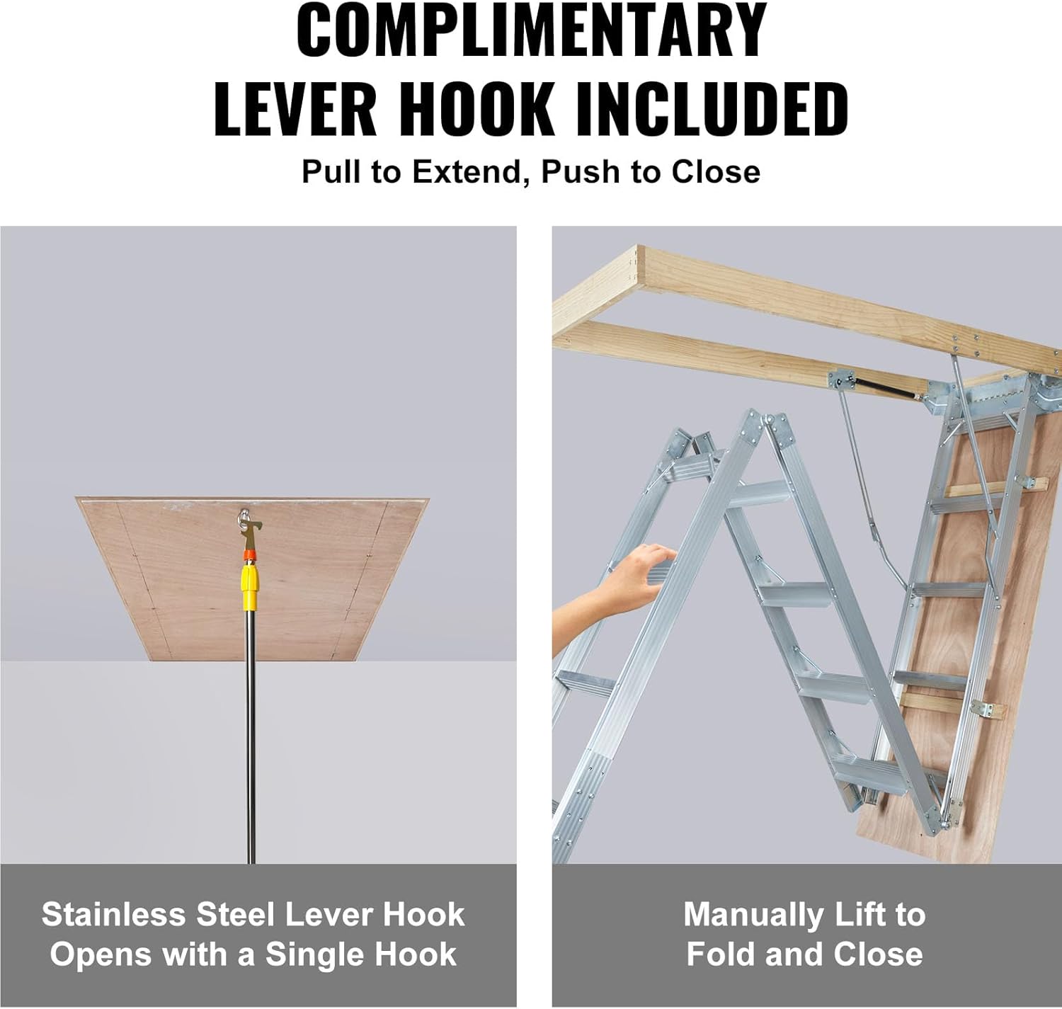 Attic Ladder Foldable, 350-pound Capacity, Aluminum, Fits 9.5'-12' Ceiling Heights I77732