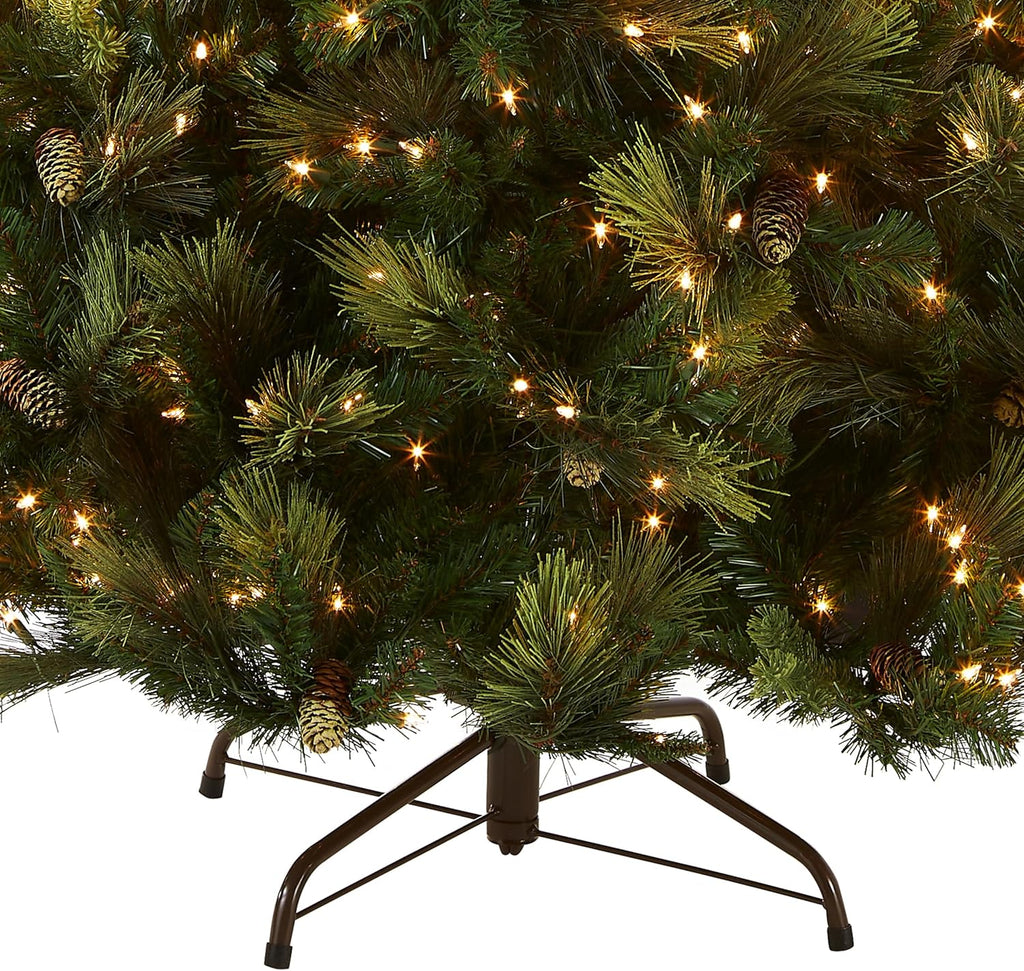 Artificial Holiday Prelit Christmas Tree with 750 Clear Lights, Pinecones, and Metal Stand A566715