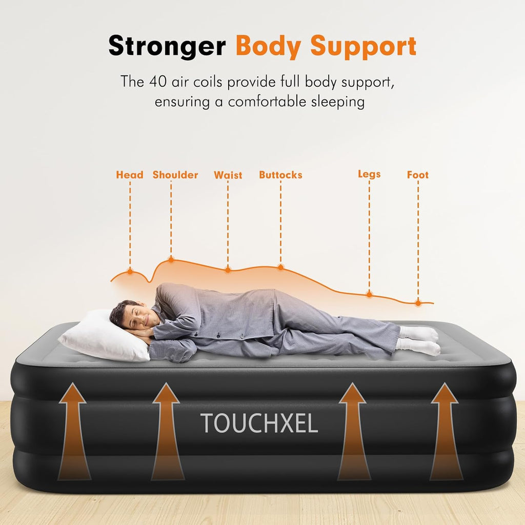 Queen Air Mattress with Built-in Double Pump, 18" Tall Inflatable Bed C37503