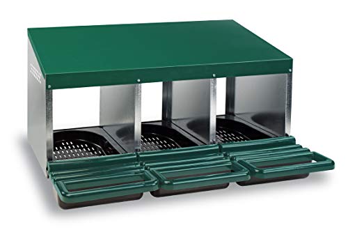 3 Compartment Roll Out Nesting Box for Chickens | Heavy Duty Chicken Coop Nesting Box with Lid Cover to Protect Eggs (with Perch) | for Up to 15 Hens
