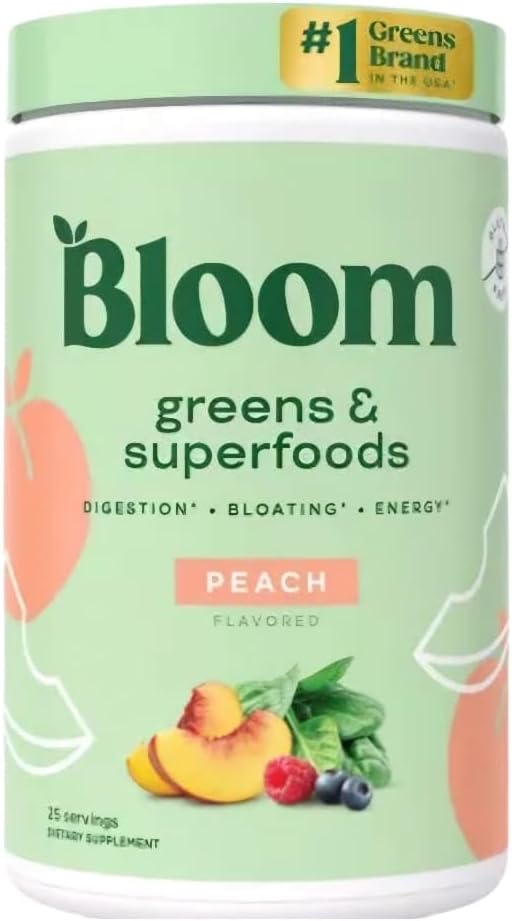Bloom- Nutrition Greens and Superfoods Peach Powder- 25 Servings-