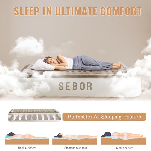 Queen Air Mattress with Built-in Pump, 18" Tall, Inflatable Bed for Home, Guest, Camping Y899