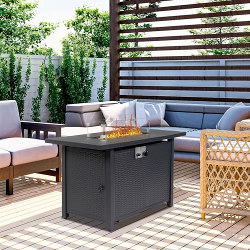 43 Inch Propane Fire Pit Table with Lid and Metal Tabletop for Outdoor I392765