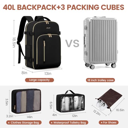 Travel Backpack with 3 Packing Cubes, Waterproof Carry-On Bag Y9727