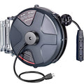 VEVOR Retractable Extension Cord Reel, 50 FT Heavy Duty 14AWG/3C SJTOW Power Cord with Lighted Triple Tap Outlet, 13 Amp Circuit Breaker 180° Swivel Bracket for Ceiling or Wall Mount, Black