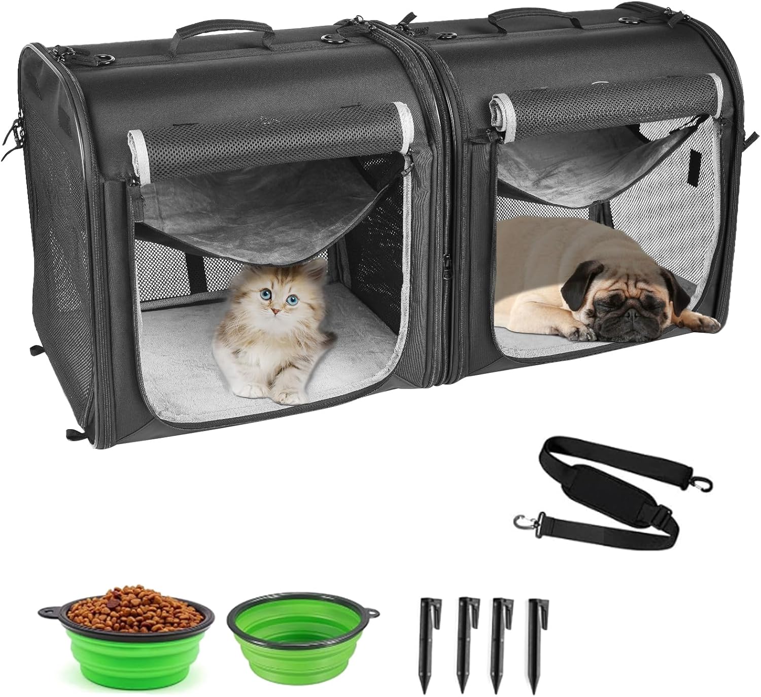 2-in-1 Pet Carrier for Small Dogs Cats Portable Dog Carrier for 2 Dogs Double Cat Carrier for Travel with Litter Box, Pet Kennel Shelter Crates