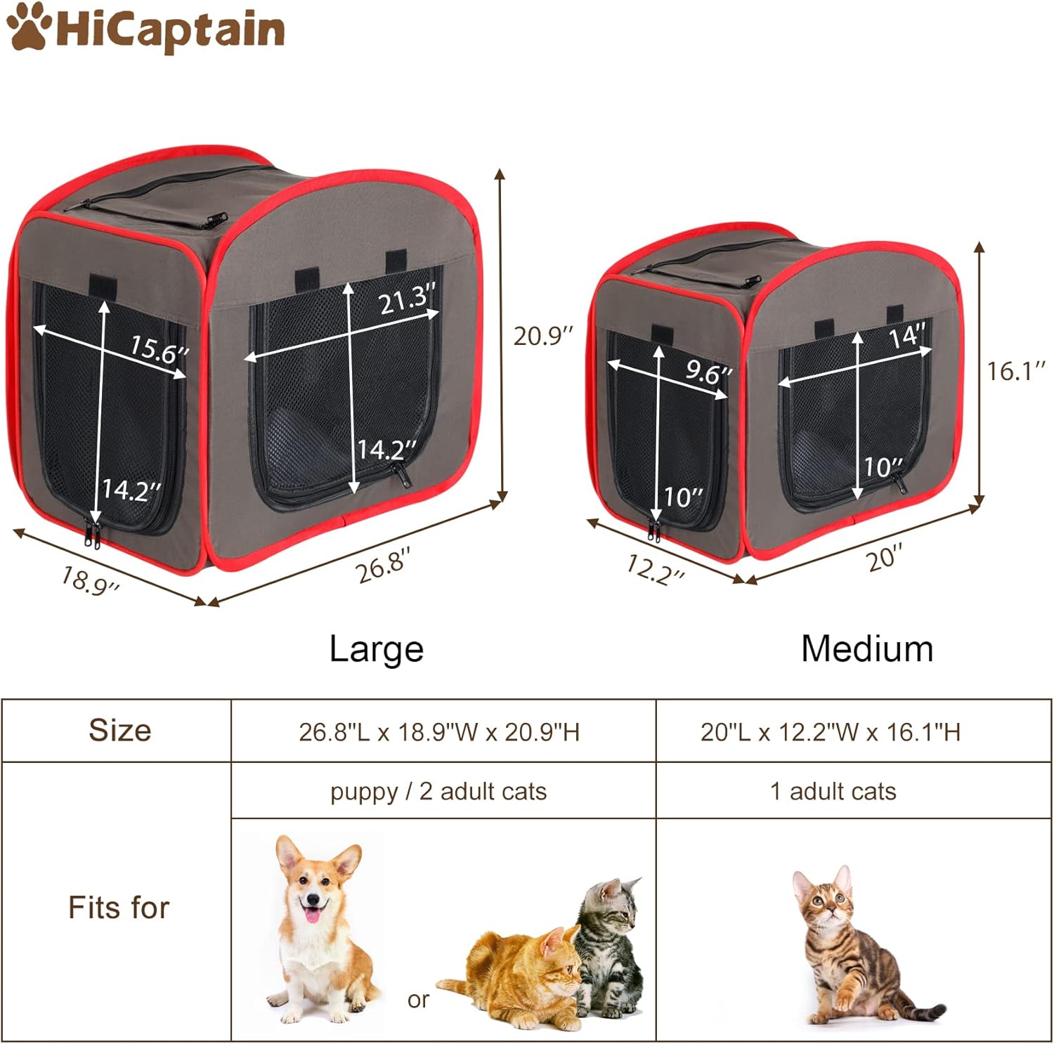 Portable Cat Carrier Collapsible Pet Cage Soft Pop-up Travel Kennel for Large Cats and Puppy T373