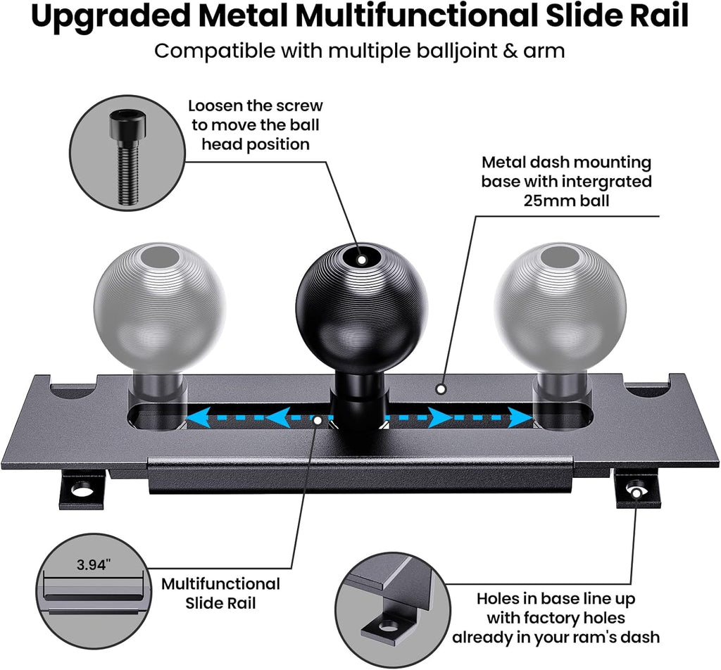 Metal Phone Mount for Ram Truck 2013-2018, Dash Holder with 360° Rotation Y61309
