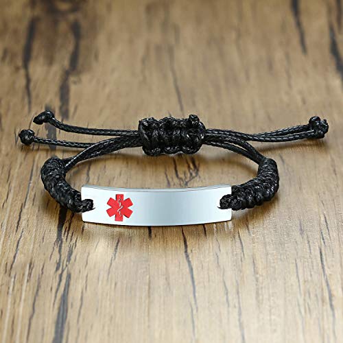 Braided Rope Medical Alert ID Bracelet for Women Men Kids, 4-9 Inches T50137