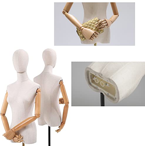 Mannequin Dress Form Torso with Detachable Head, Wooden Hands, Adjustable Stand J737940
