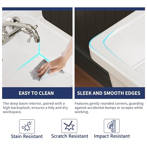 White Ceramic Farmhouse Kitchen Sink 24"x19"x16.5" Wall Mount Utility Sink with 8 Inch Center Faucet T59659