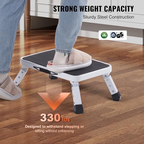 Folding Steel Step Stool, 3 Adjustable Heights, Non-Slip, 330 lbs Capacity Y890