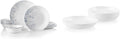 Corelle Vitrelle 18-Piece Service for 6 Dinnerware Set, Indigo Speckle & 4-Pc Versa Bowls for Pasta, Salad and More, Service for 4, Durable and Eco-Friendly 30-Oz, Compact Stack Bowl Set, White