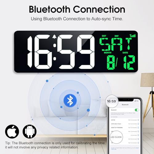 17 Inch Digital Wall Clock with Bluetooth Time Sync and Auto-Dimming X6086