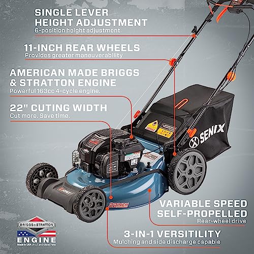 22-Inch Self Propelled Gas Lawn Mower with 163 cc Engine, 3-in-1 Rear Wheel Drive J60279