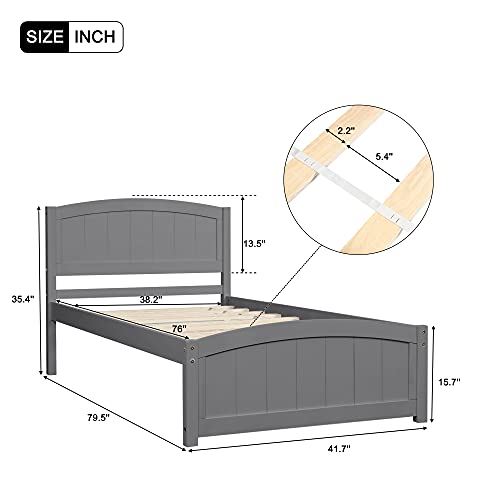 Twin Platform Bed Wood Frame with Headboard and Footboard, Wood Slat Support, No Box-Spring Needed U6068