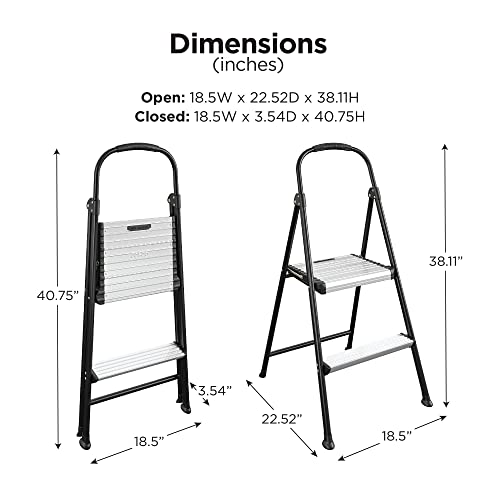 2-Step Aluminum Folding Step Stool with Rubber Hand Grip D954