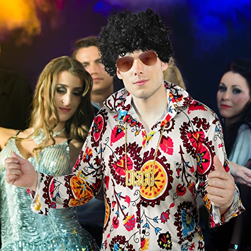 Mens 70s 80s Disco Costume Set Shiny Sequins Long Sleeve Shirt Y2095