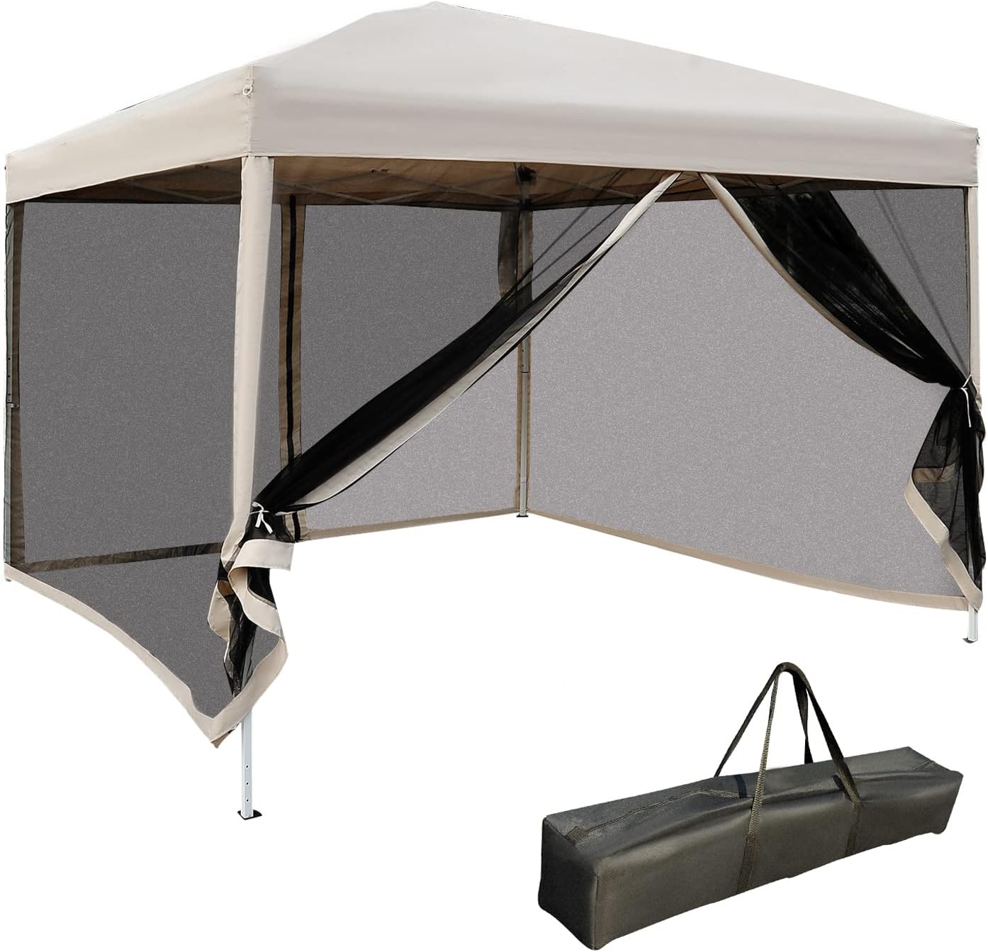 10' x 10' Pop Up Canopy Tent with Netting, Instant Screen Room House, Tents for Parties, Height Adjustable, with Carry Bag, for Outdoor, Garden, Patio