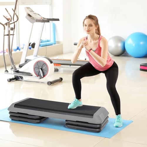 Adjustable Aerobic Step Platform with 4 Stackable Risers for Home Gym Cardio S268096