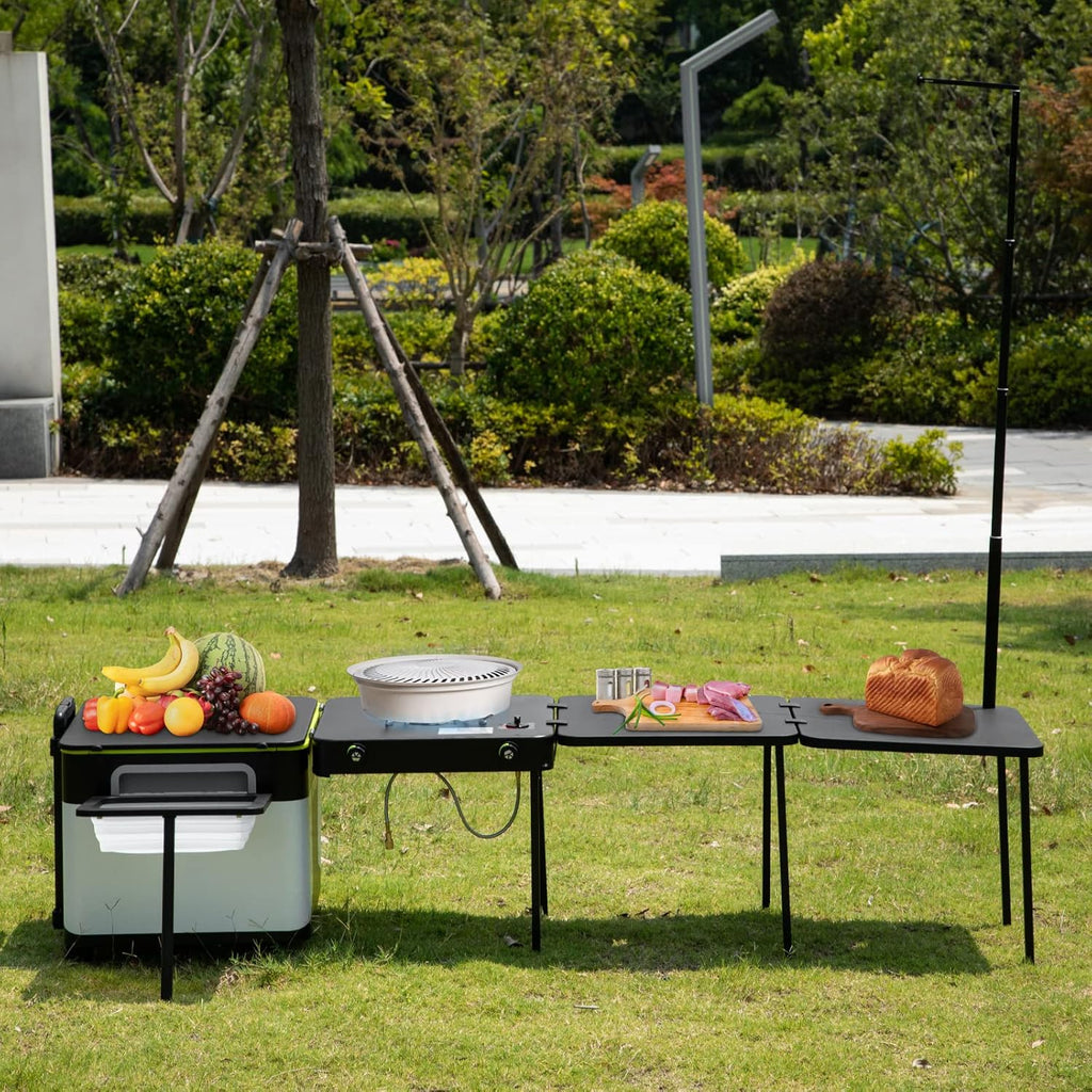 Camping Kitchen Outdoor Cooking Station with Wheels and Windproof Stove S56362