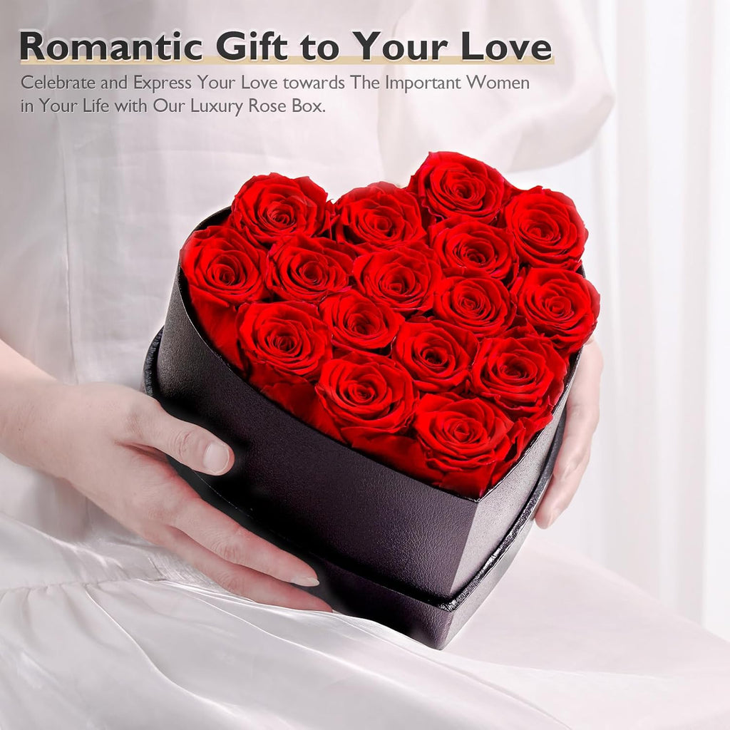 Heart Shape Box Preserved Roses, 16 Red Roses W7439