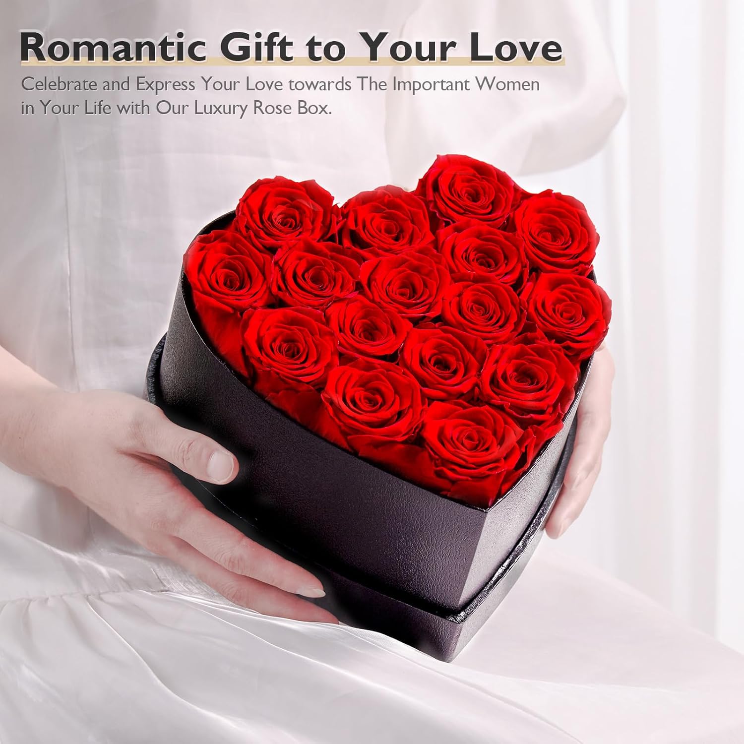 Heart Shape Box Preserved Roses, 16 Red Roses W7439