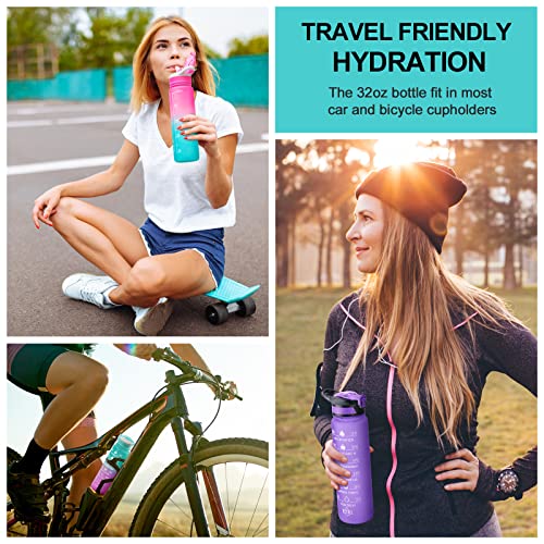 32oz Leakproof Sports Water Bottle with Straw & Time Marker U57220