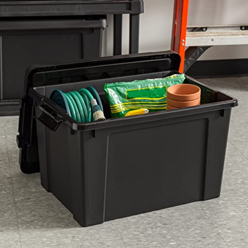 5 Gallon Lockable Storage Bins with Lids, 6 Pack, Stackable, Black P46697