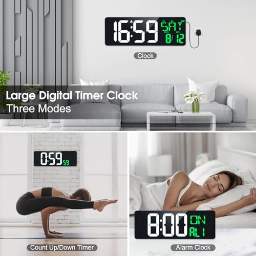 17 Inch Digital Wall Clock with Bluetooth Time Sync and Auto-Dimming X6086