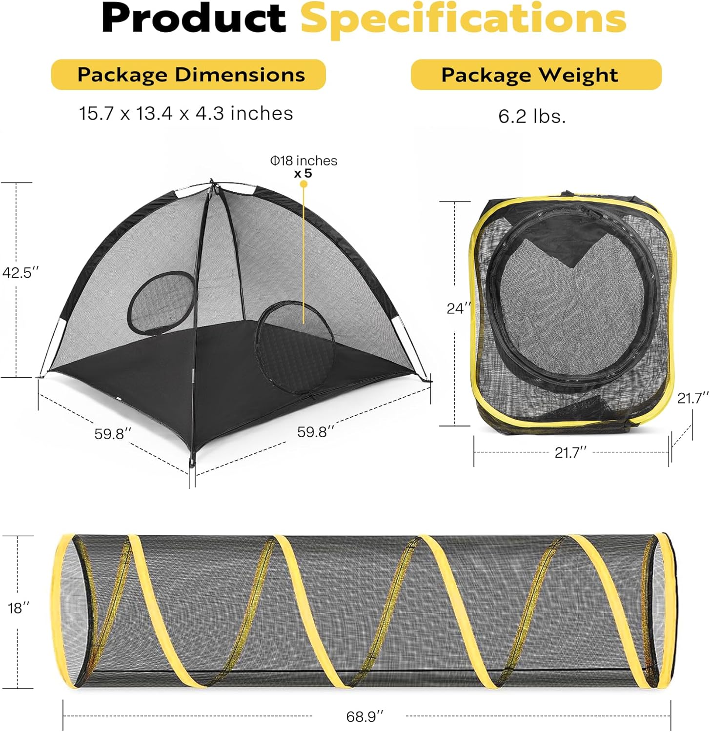 Outdoor Cat Enclosure with Tent, Tunnel, and Playhouse K7097